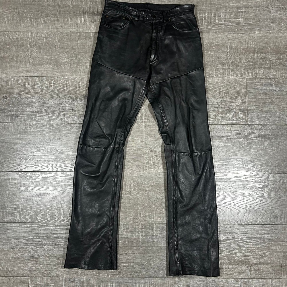 Dainese Mens Black Leather‎ Motorcycle Riding Pants Biker Straight Leg 5-Pocket